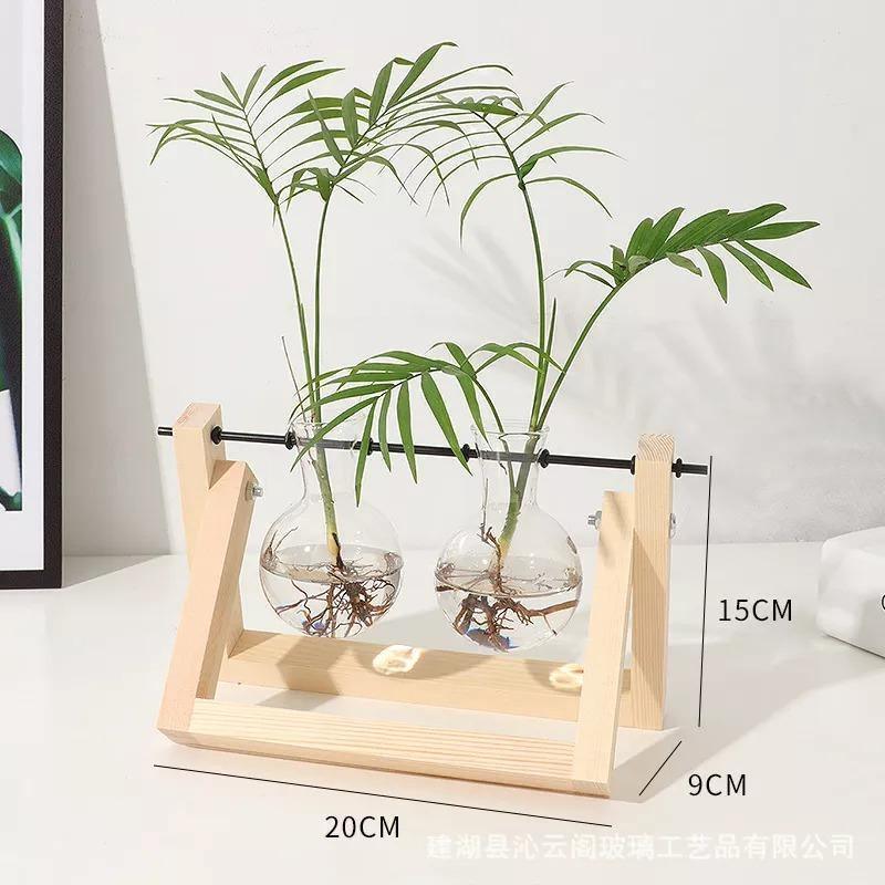 Glass Propagation Vase with A-Frame Wooden Stand