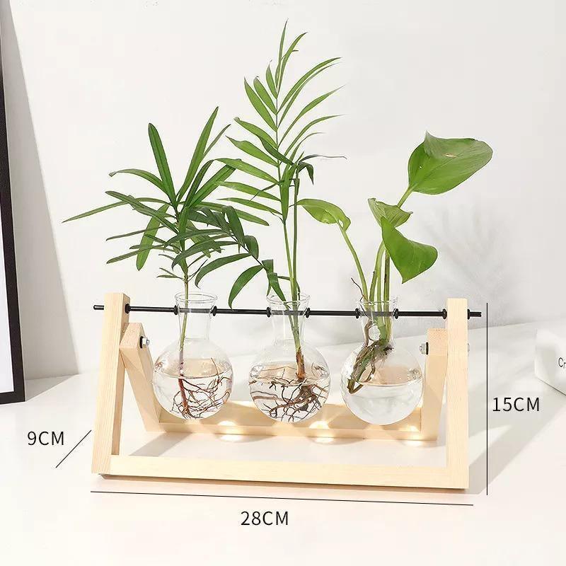 Glass Propagation Vase with A-Frame Wooden Stand